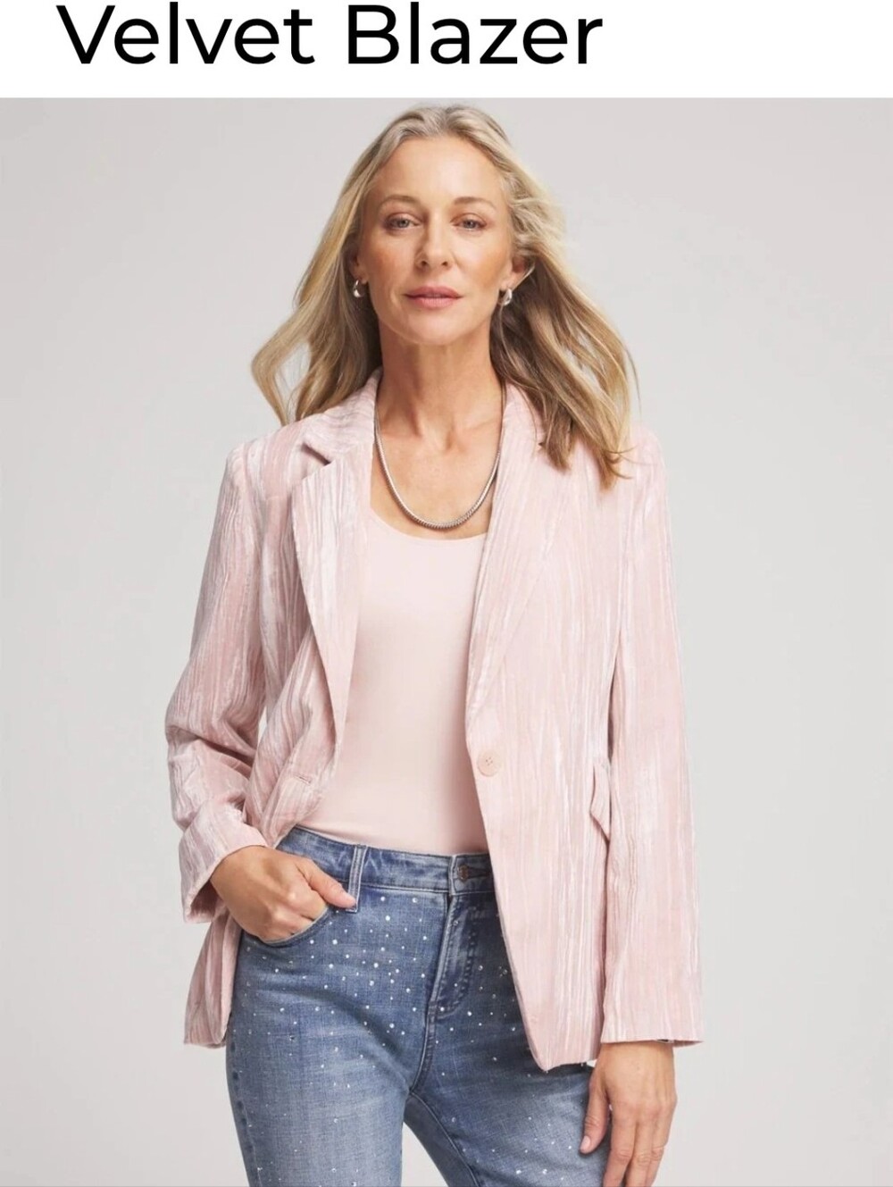 NWT Chico's Rose Smoke Stretch Velvet Blazer Jacket Pink Size 0.5 / Size 6